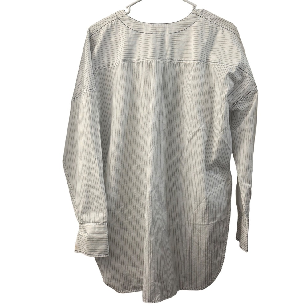 Sandro Paris Womens Blue White Pinstripe High Low Oversized‎ Cotton Shirt Blouse - Picture 2 of 9